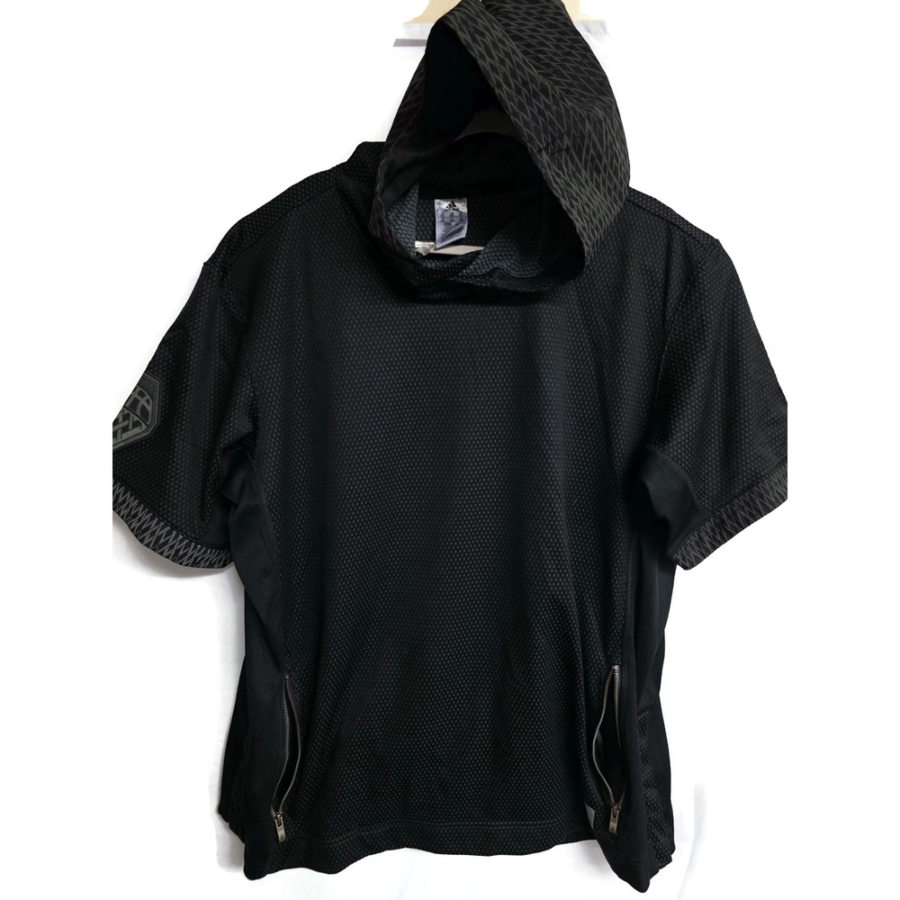 Adidas Men's Basketball Black Hoodie Mesh Sweater Short Sleeves Size 2XL